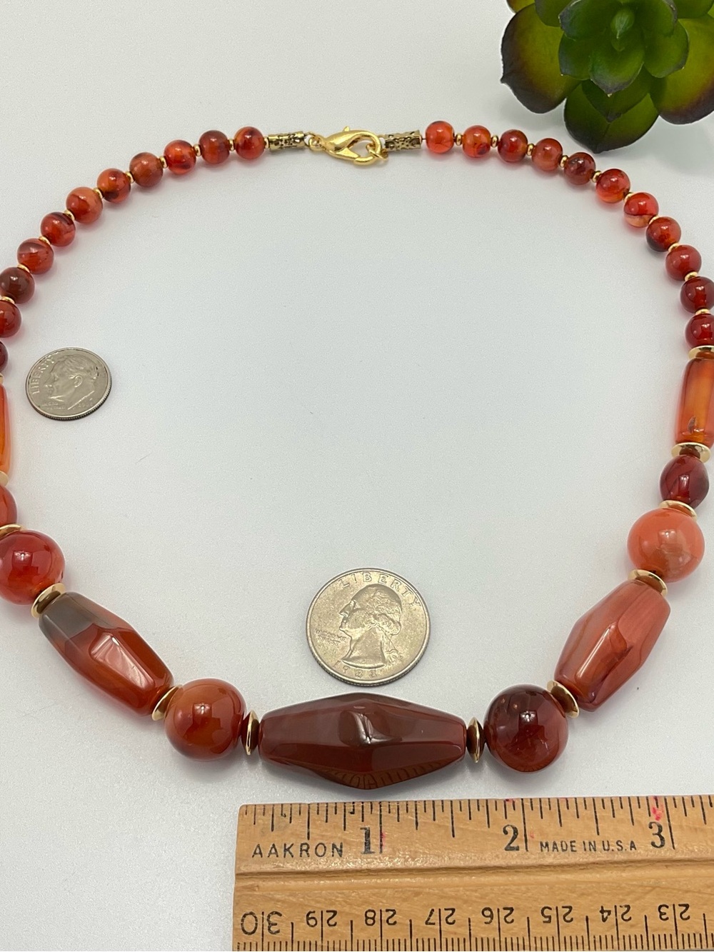 Vintage Carnelian Necklace with Gold Plate Accent Beads, BoHo, 18 1/2" Long - Picture 5 of 11